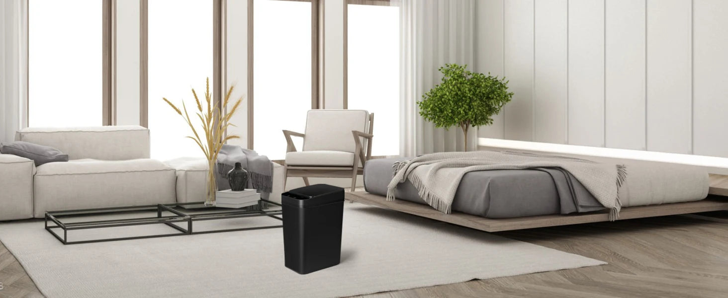 2 Pack 12L & 18L Automatic Trash Can Bathroom Touchless Motion Sensor Garbage Can with Lid for Bedroom living Room Kitchen Black
