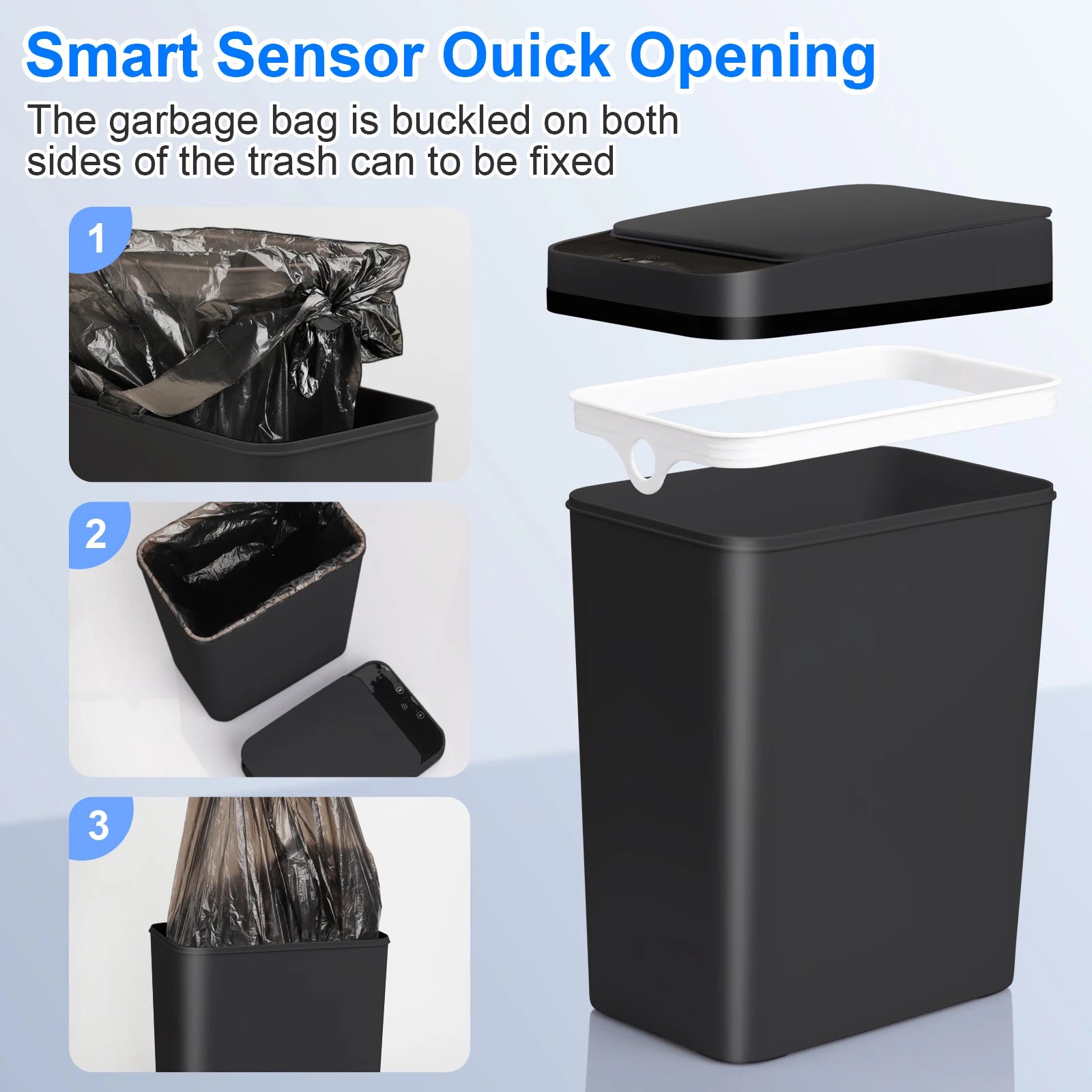 2 Pack 12L & 18L Automatic Trash Can Bathroom Touchless Motion Sensor Garbage Can with Lid for Bedroom living Room Kitchen Black
