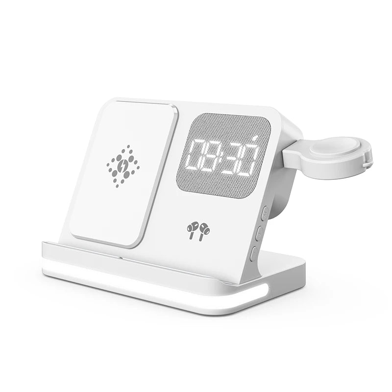 Four in one desktop clock wireless charger that can charge phones, headphones, and watches simultaneously