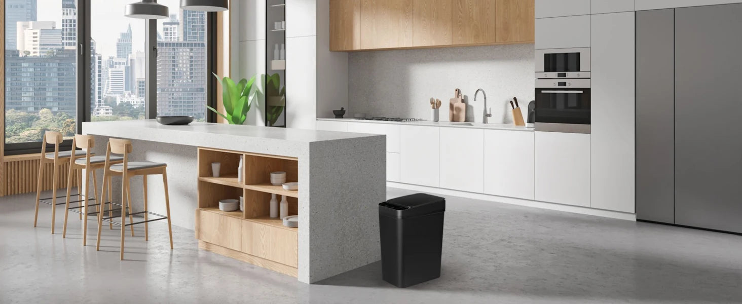 2 Pack 12L & 18L Automatic Trash Can Bathroom Touchless Motion Sensor Garbage Can with Lid for Bedroom living Room Kitchen Black