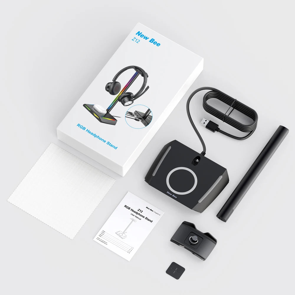 New Bee Z12 RGB Headphones Stand Holder with Wireless Charger Base Desk Gaming Headset Holder Non-Slip Rubber Base