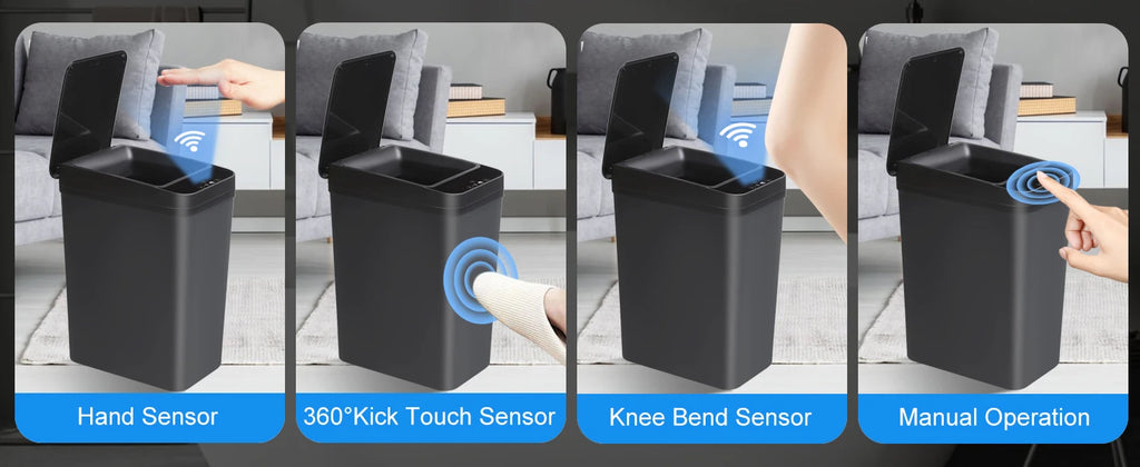 2 Pack 12L & 18L Automatic Trash Can Bathroom Touchless Motion Sensor Garbage Can with Lid for Bedroom living Room Kitchen Black